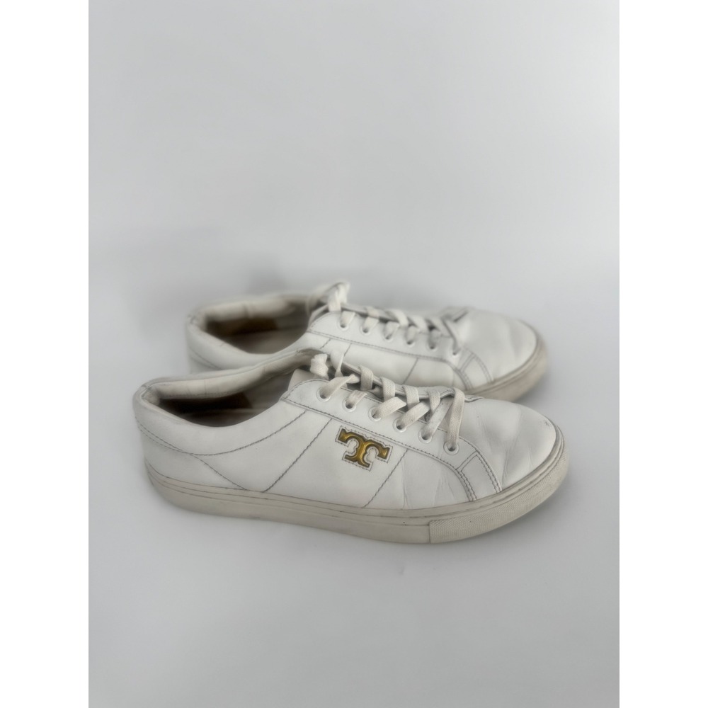 Tory Burch Amalia Sneakers Women 9.5‎ White Leather Gold Logo Low Top